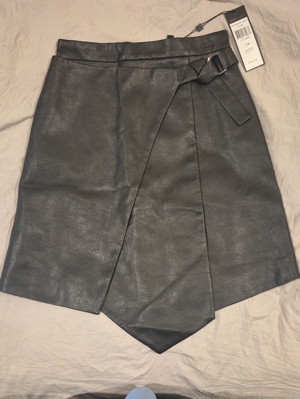 Faux Leather Asymmetric Wrap Skirt - Black